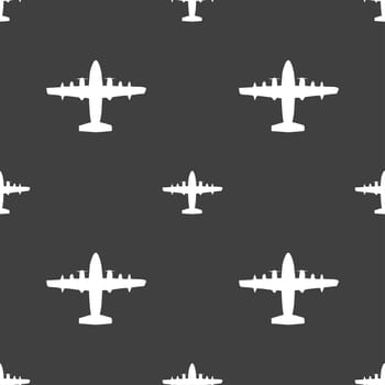 aircraft icon sign. Seamless pattern on a gray background. illustration