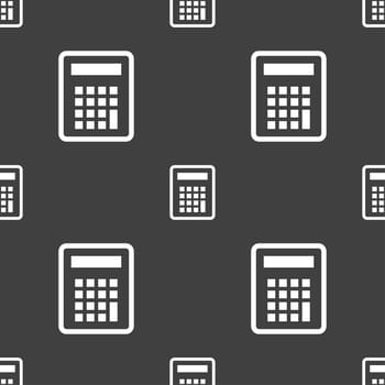 Calculator icon sign. Seamless pattern on a gray background. illustration