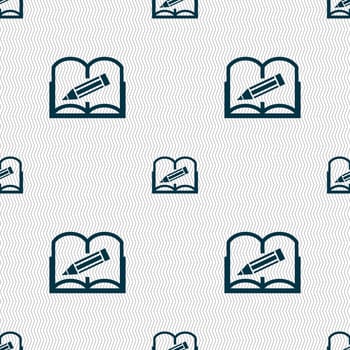 Book sign icon. Open book symbol. Seamless abstract background with geometric shapes. illustration