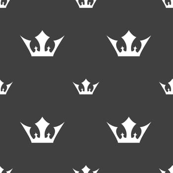 Crown icon sign. Seamless pattern on a gray background. illustration