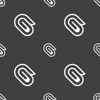 paper clip icon sign. Seamless pattern on a gray background. illustration