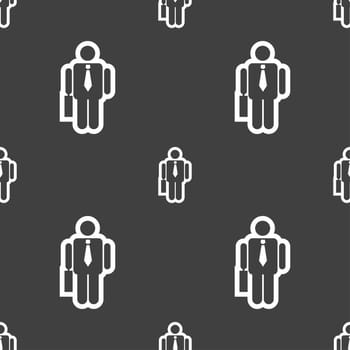 businessman icon sign. Seamless pattern on a gray background. illustration