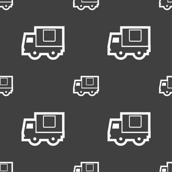 Delivery truck icon sign. Seamless pattern on a gray background. illustration