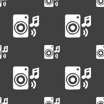 music column, disco, music, melody, speaker icon sign. Seamless pattern on a gray background. illustration