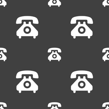 retro telephone handset icon sign. Seamless pattern on a gray background. illustration