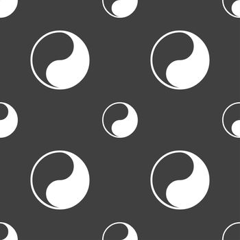 Yin Yang icon sign. Seamless pattern on a gray background. illustration