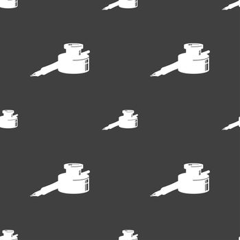 pen and ink icon sign. Seamless pattern on a gray background. illustration