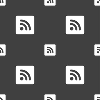 RSS feed icon sign. Seamless pattern on a gray background. illustration