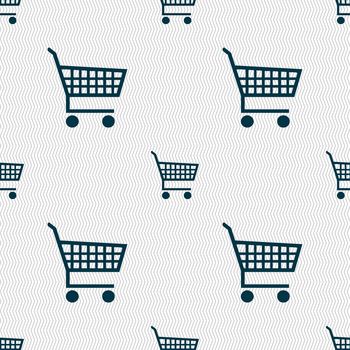 shopping cart icon sign. Seamless pattern with geometric texture. illustration