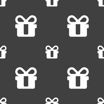 gift icon sign. Seamless pattern on a gray background. illustration