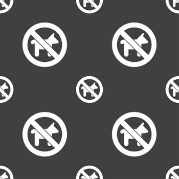 dog walking is prohibited icon sign. Seamless pattern on a gray background. illustration