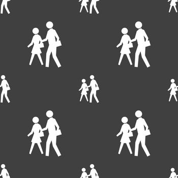 crosswalk icon sign. Seamless pattern on a gray background. illustration