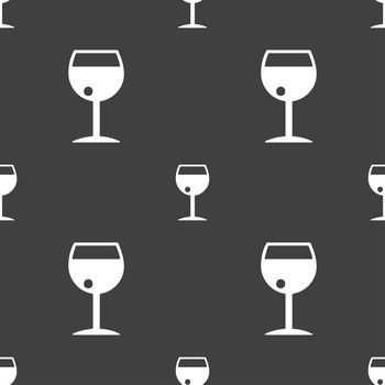 glass of wine icon sign. Seamless pattern on a gray background. illustration