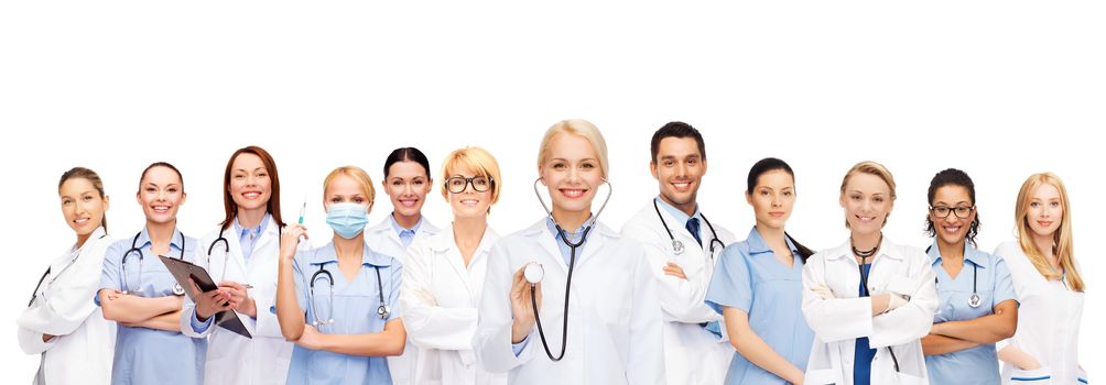 medicine and healthcare concept - team or group of female doctors and nurses