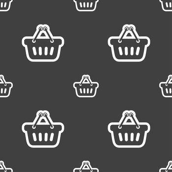 shopping cart icon sign. Seamless pattern on a gray background. illustration