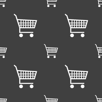 shopping cart icon sign. Seamless pattern on a gray background. illustration