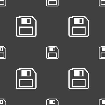 floppy disk icon sign. Seamless pattern on a gray background. illustration