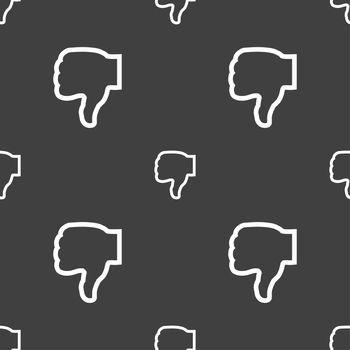 Dislike icon sign. Seamless pattern on a gray background. illustration