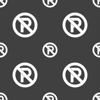 No parking icon sign. Seamless pattern on a gray background. illustration