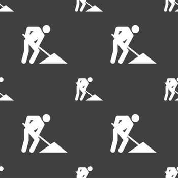 repair of road, construction work icon sign. Seamless pattern on a gray background. illustration