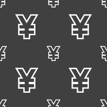 Yen JPY icon sign. Seamless pattern on a gray background. illustration