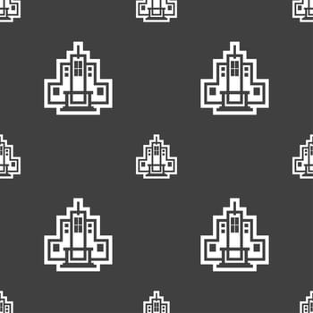 skyscraper icon sign. Seamless pattern on a gray background. illustration