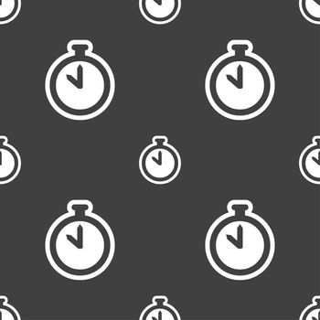 The stopwatch icon sign. Seamless pattern on a gray background. illustration