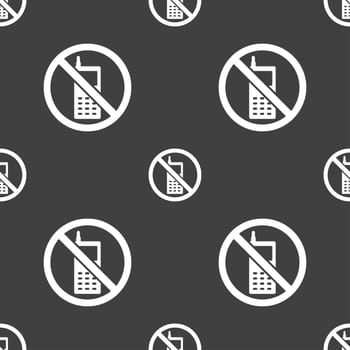 mobile phone is prohibited icon sign. Seamless pattern on a gray background. illustration