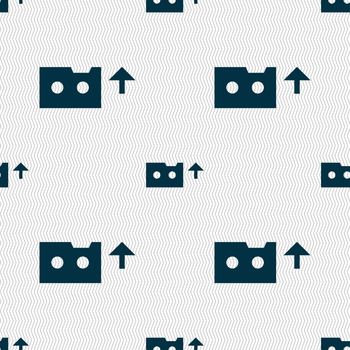 audio cassette icon sign. Seamless pattern with geometric texture. illustration