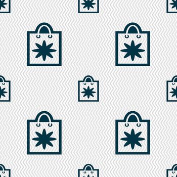 shopping bag icon sign. Seamless pattern with geometric texture. illustration