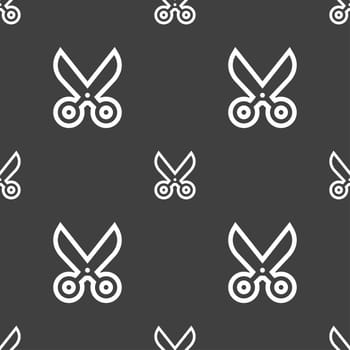 scissors icon sign. Seamless pattern on a gray background. illustration