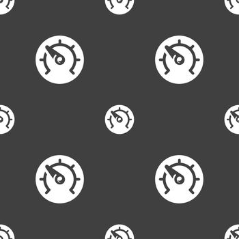 speed, speedometer icon sign. Seamless pattern on a gray background. illustration