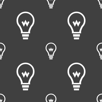 Light bulb icon sign. Seamless pattern on a gray background. illustration