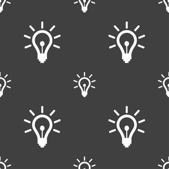 Light bulb icon sign. Seamless pattern on a gray background. illustration