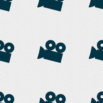 Video camera sign icon. content button. Seamless abstract background with geometric shapes. illustration