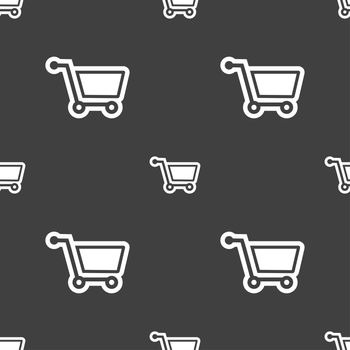 shopping cart icon sign. Seamless pattern on a gray background. illustration