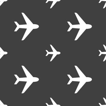 Plane icon sign. Seamless pattern on a gray background. illustration