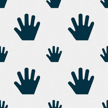 Hand icon sign. Seamless pattern with geometric texture. illustration