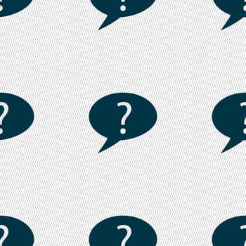 Question mark sign icon. Help speech bubble symbol. FAQ sign. Seamless abstract background with geometric shapes. illustration