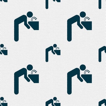 drinking fountain icon sign. Seamless pattern with geometric texture. illustration