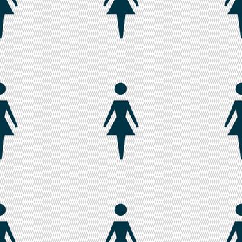 Female sign icon. Woman human symbol. Women toilet. Seamless abstract background with geometric shapes. illustration