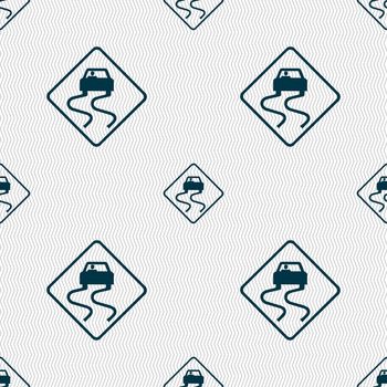 Road slippery icon sign. Seamless pattern with geometric texture. illustration