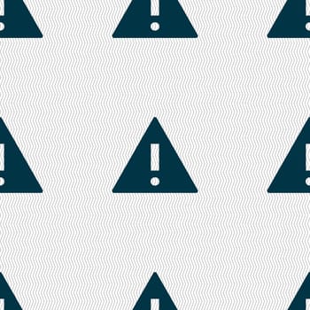 Attention sign icon. Exclamation mark. Hazard warning symbol. Seamless abstract background with geometric shapes. illustration