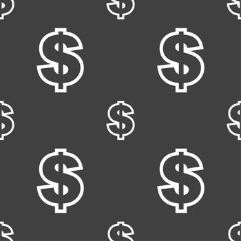 Dollar icon sign. Seamless pattern on a gray background. illustration