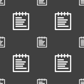 Notepad icon sign. Seamless pattern on a gray background. illustration