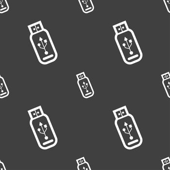 Usb flash drive icon sign. Seamless pattern on a gray background. illustration