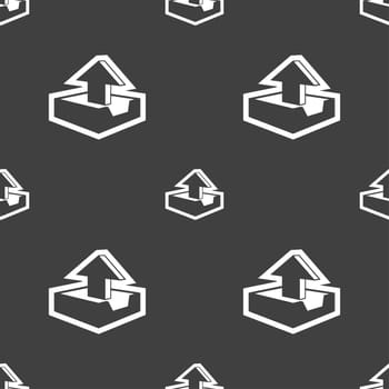 Upload icon sign. Seamless pattern on a gray background. illustration