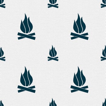 A fire icon sign. Seamless pattern with geometric texture. illustration