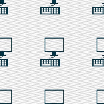 Computer monitor and keyboard Icon. Seamless abstract background with geometric shapes. illustration