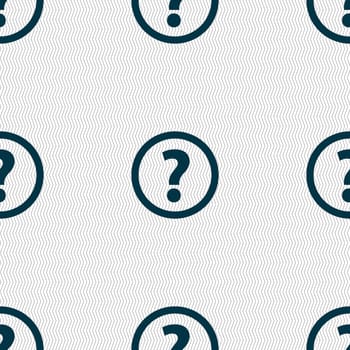 Question mark sign icon. Help speech bubble symbol. FAQ sign. Seamless abstract background with geometric shapes. illustration